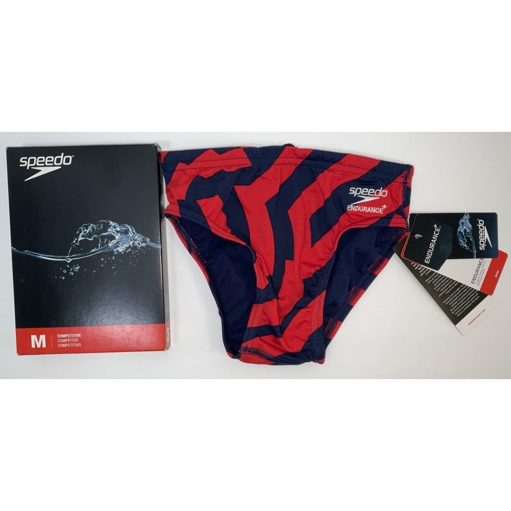 NIP Men's Speedo Competitive Endurance+ Vortex Maze Brief Trunks Red Blue 24